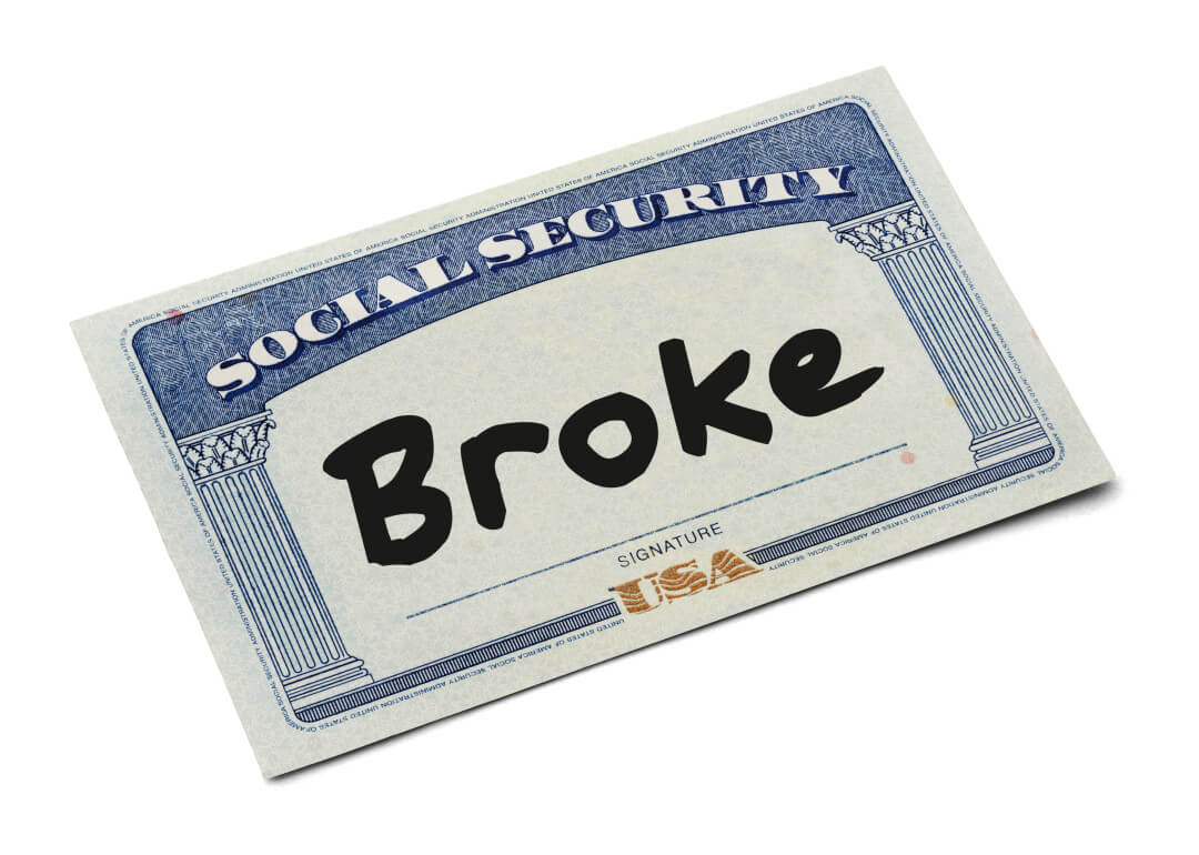 Social Security card with word "Broke"